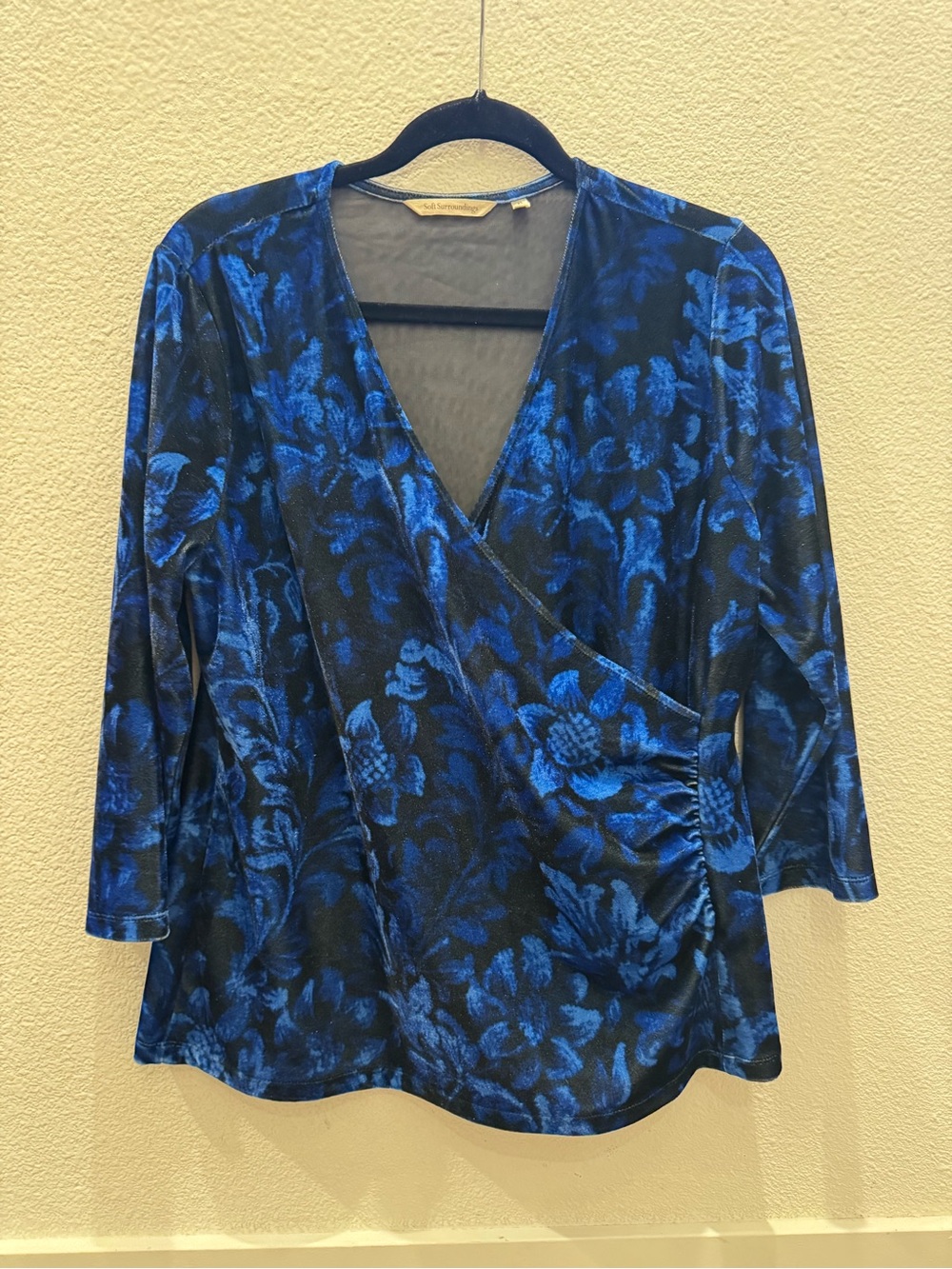 Soft Surroundings Velvet Alyssa wrap knit top w/ floral burnout pattern - Picture 2 of 7